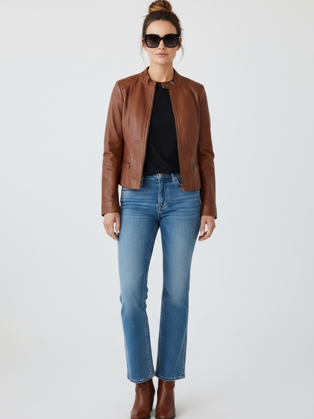 Talbots Vintage Cognac Brown Bikercore Moto Leather Jacket Size 12